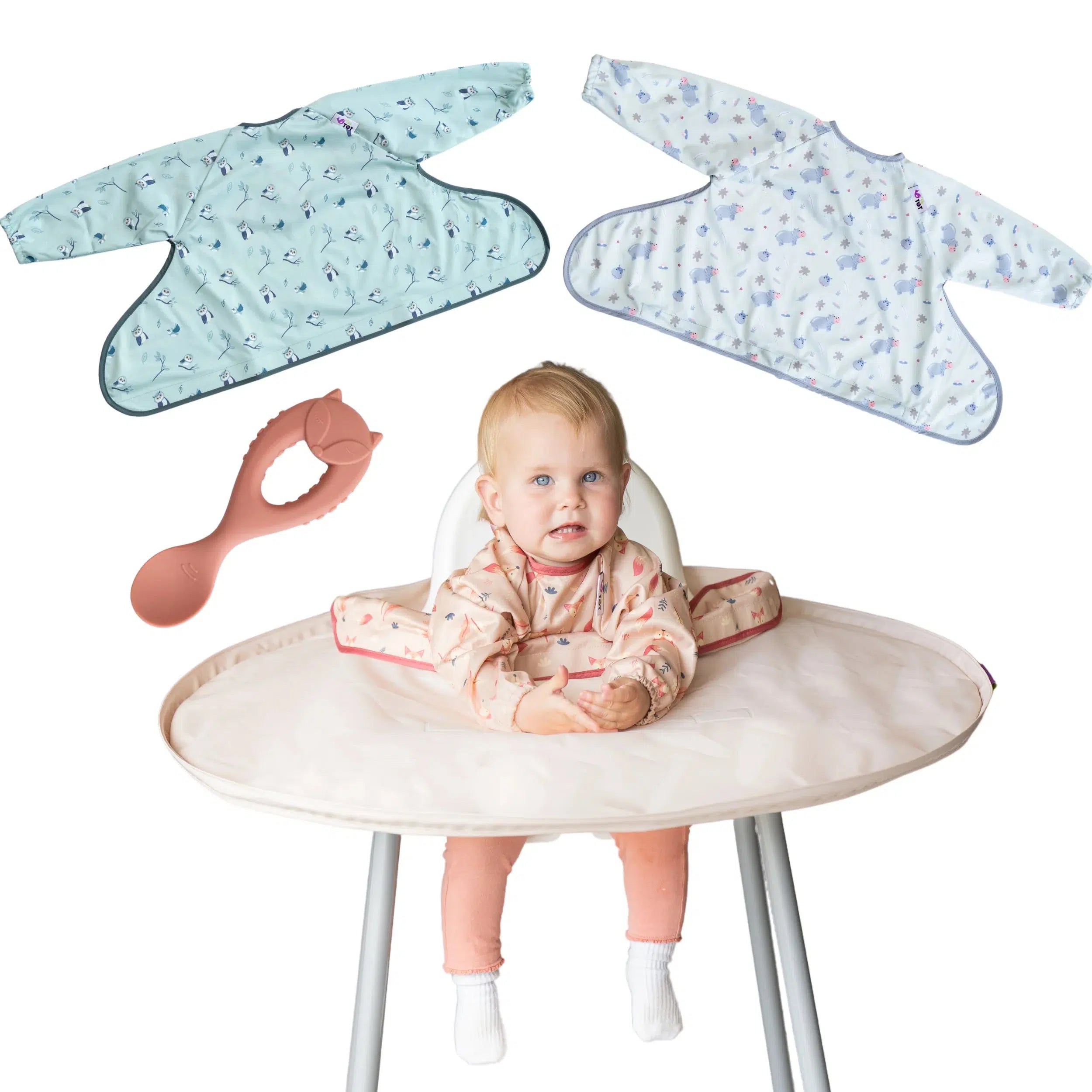 Tidy Tot Slab, Dienblad en Lepel - SET - Zand - Slab met mouwen - MamaMilla
