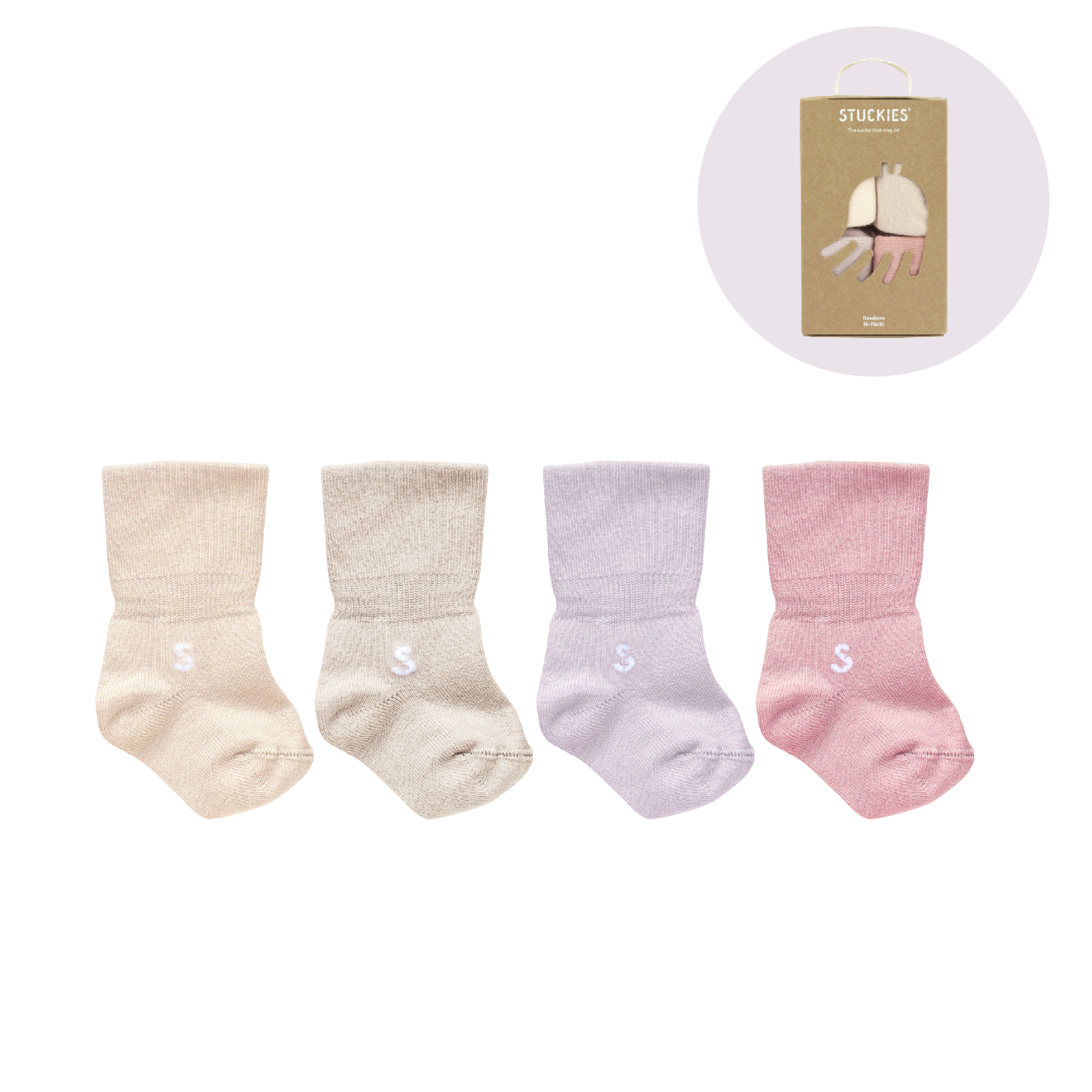 STUCKIES strumpor för nyfödd med sömlös tå och "stay on" - 4-pack - Blossom - Strumpor - MamaMilla