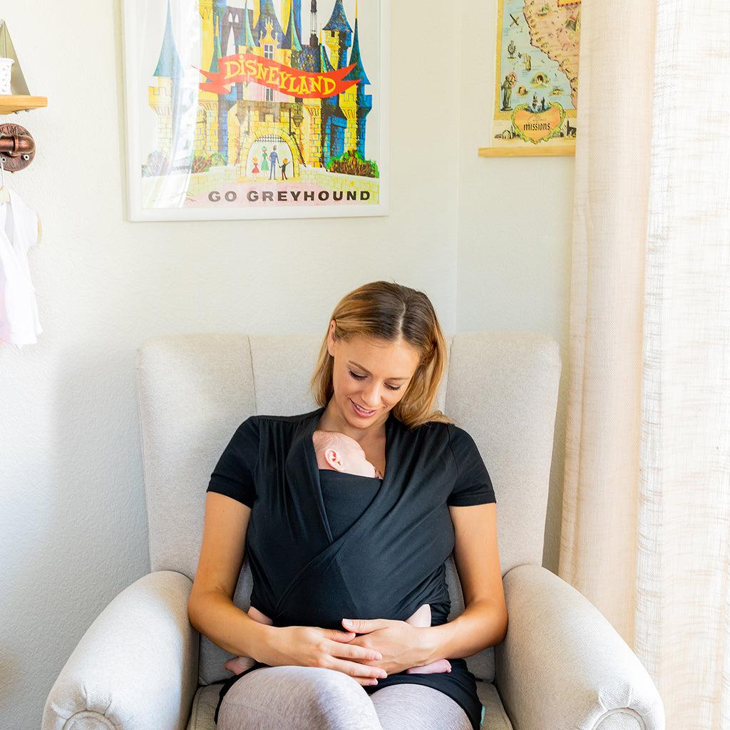 Moby Top met ondersteuning en Wrap t-shirt Bump & Beyond - Zwart - Stretch wrap - MamaMilla