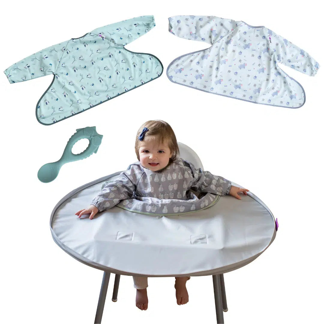 Tidy Tot Slab, Dienblad en Lepel - SET - Grijs - Slab met mouwen - MamaMilla