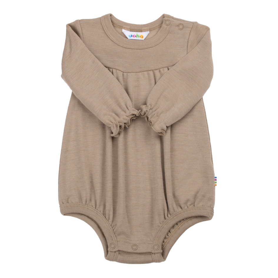Joha body med lange aermer i uld og silke moerk beige