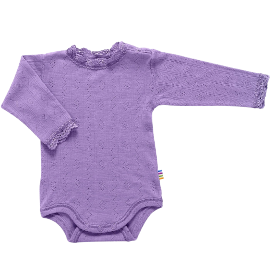 Joha bodysuit van wol en zijde met kant - Paars - bodysuit - MamaMilla