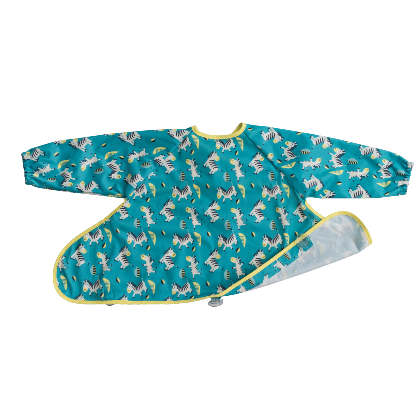 Tidy Tot Slab met Zuignap (lange mouwen) - Turquoise Zebra - Slab met mouwen - MamaMilla