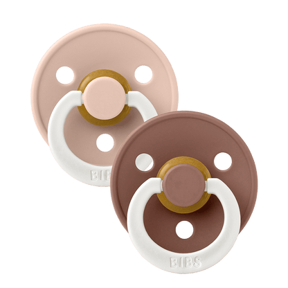 BIBS Colour rund sut str. 2, latex – Blush GLOW/Woodchuck (2-pack) - MamaMilla