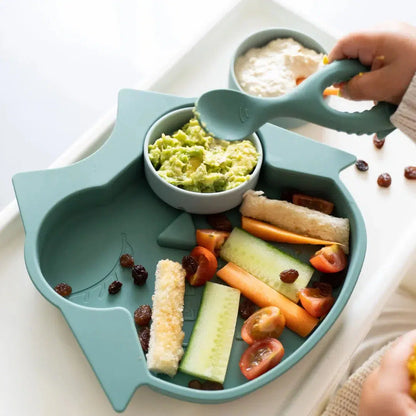 Tidy Tot silikonplatta med sugkopp och rumsavdelare - Uggla - Tallrik - MamaMilla