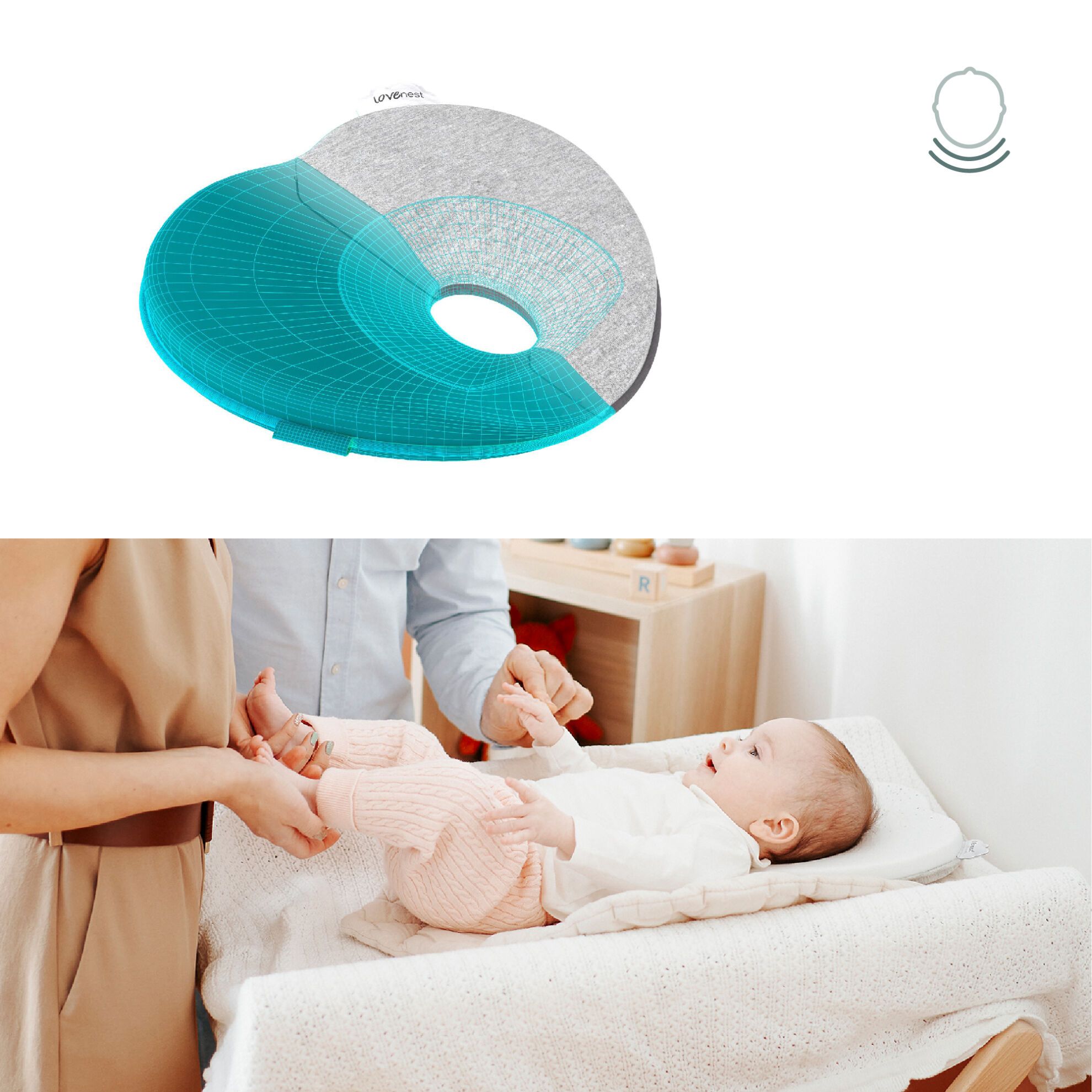 Babymoov Ergonomic Baby Kudde (Lovenest) - Vit (0-4m) - Baby Head Kudde - MamaMilla