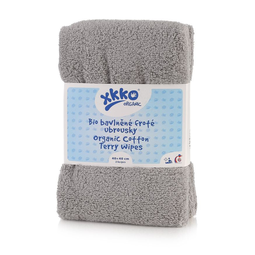 XKKO Washandje/handdoek in Biologisch Katoenen badstof - 40x40 cm - 2 stuks - Grijs - Washandjes - MamaMilla