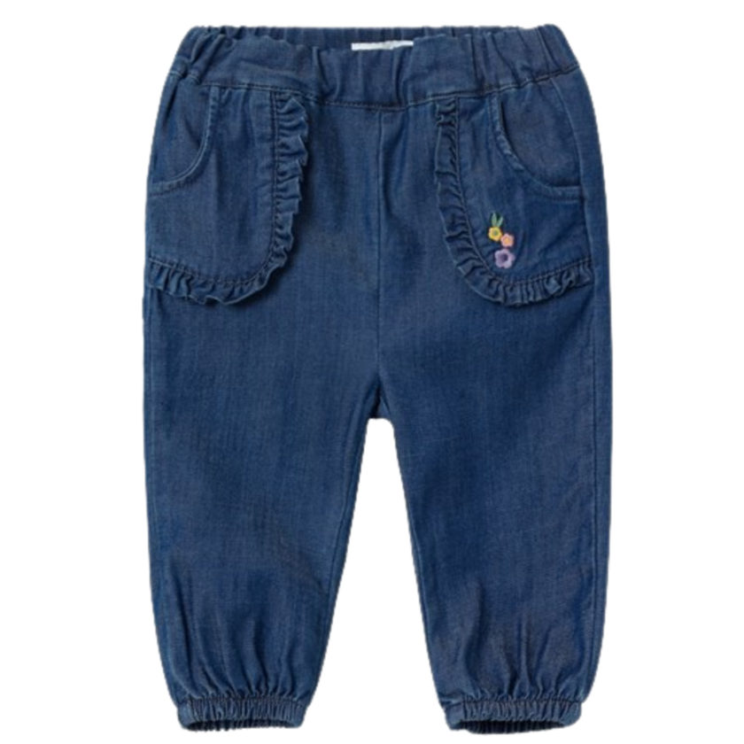 Name it mjuka baggy jeans med krusiduller/broderier - Bella - Mörkblå Denim - Byxor - MamaMilla