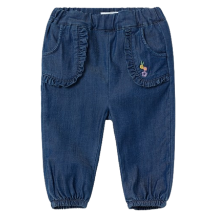 Name it mjuka baggy jeans med krusiduller/broderier - Bella - Mörkblå Denim - Byxor - MamaMilla