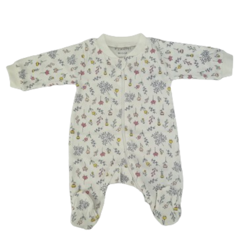 Fixoni jumpsuit/nachtpakje met voetjes - Nieuw Nadja - Bloemen - Wit - Jumpsuit - MamaMilla