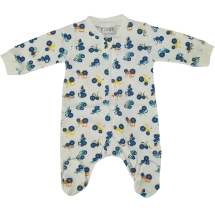 Fixoni jumpsuit/nachtpak met voetjes - Nieuw Nadja - Tractors - Wit - Jumpsuit - MamaMilla