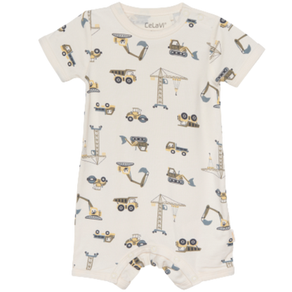 Celavi Overall mit kurzen Ärmeln und Beinen – Arbeitsautos – Aloe – Overall – MamaMilla