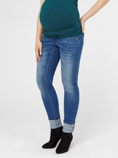 Mamalicious zwangerschapsjeans met parels - Denim - Zwangerschapskleding - MamaMilla